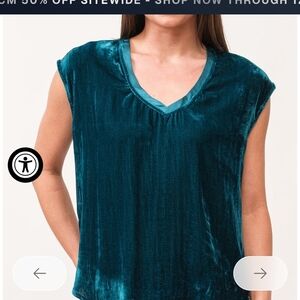 Dear John Teal Velvet V-Neck Blouse